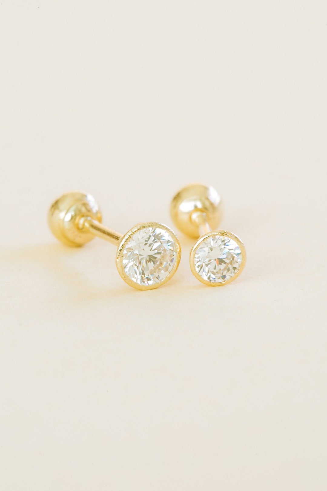 14k Solid Gold Wrap Round Cz Barbell Ball Ear Post Stud - Etsy