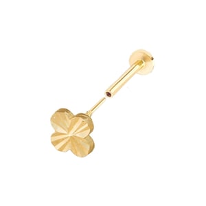 14K Solid Gold Cartilage Tragus Helix Inner Conch Cutting Clover Flat Back Internally Threaded Labret Piercing Earring Stud 20g 18g 16g