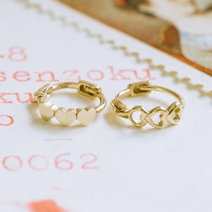 14K Solid Gold Tiny Minimalist Heart Open Round Circle Tragus Cartilage Helix Huggie Hoop Ring Piercing Earring Women Jewelry