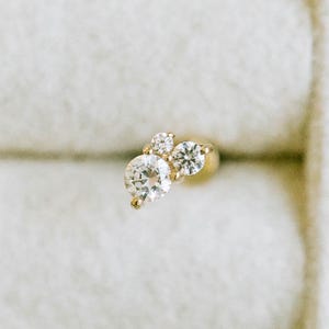 20g 18g 16g 14K Solid Gold Cartilage Tragus Helix Nose Triple Trnity Cz Flat Back Internally Threaded Labret Piercing Earring
