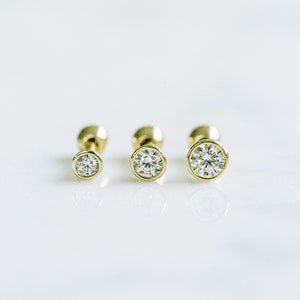 14K Real Yellow Gold Cz Bezel Anti Tragus Cartilage Forward Helix Inner Conch Lobe Ear Stud Post Earring Barbell 16g 18g Piercing Jewelry