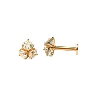 14k gold cartilage tragus helix conch tongue nose philtrum Cz Triangle Trinity internally threaded stud flat earring labret piercing jewelry