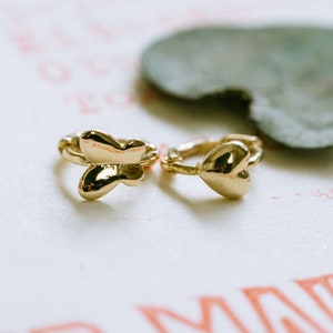14K Solid Gold Tiny Minimalist Bold Butterfly Heart Open Round Circle Tragus Cartilage Helix Huggie Hoop Ring Piercing Earring Women Jewelry