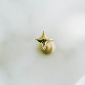 14K Solid Gold Cartilage Tragus Helix Inner Conch Nose Sunlight Star Post Flat Back Internally Threaded Labret Piercing Earring Stud Jewelry
