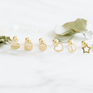 14K Real Solid Gold Forward Helix Cartilage Tragus Inner Conch Geometrical Figure Ear Post Stud Earring Barbell Piercing For Women Jewelry
