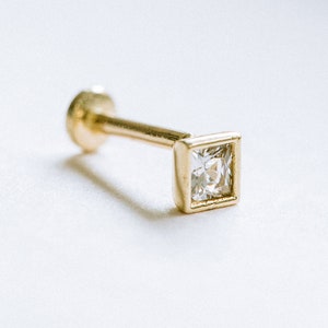 14K Solid Gold Cartilage Forward Helix Tragus Inner Conch Minimal Square Internally Internal Threaded Ear Stud Post Earring Labret Jewelry