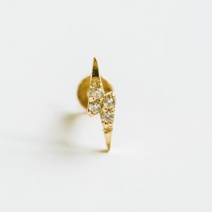 14K Solid Gold Cartilage Tragus Helix Inner Conch Lightning Bolt Moon Flat Back Internally Threaded Labret Piercing Earring Stud 20g 18g 16g
