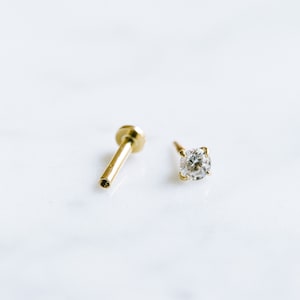 16g 14K Real Gold Tragus Cartilage Inner Conch  Helix Ear Stud Internally threaded 3mm Cz Flat Back Earring Labret Piercing For Women Men