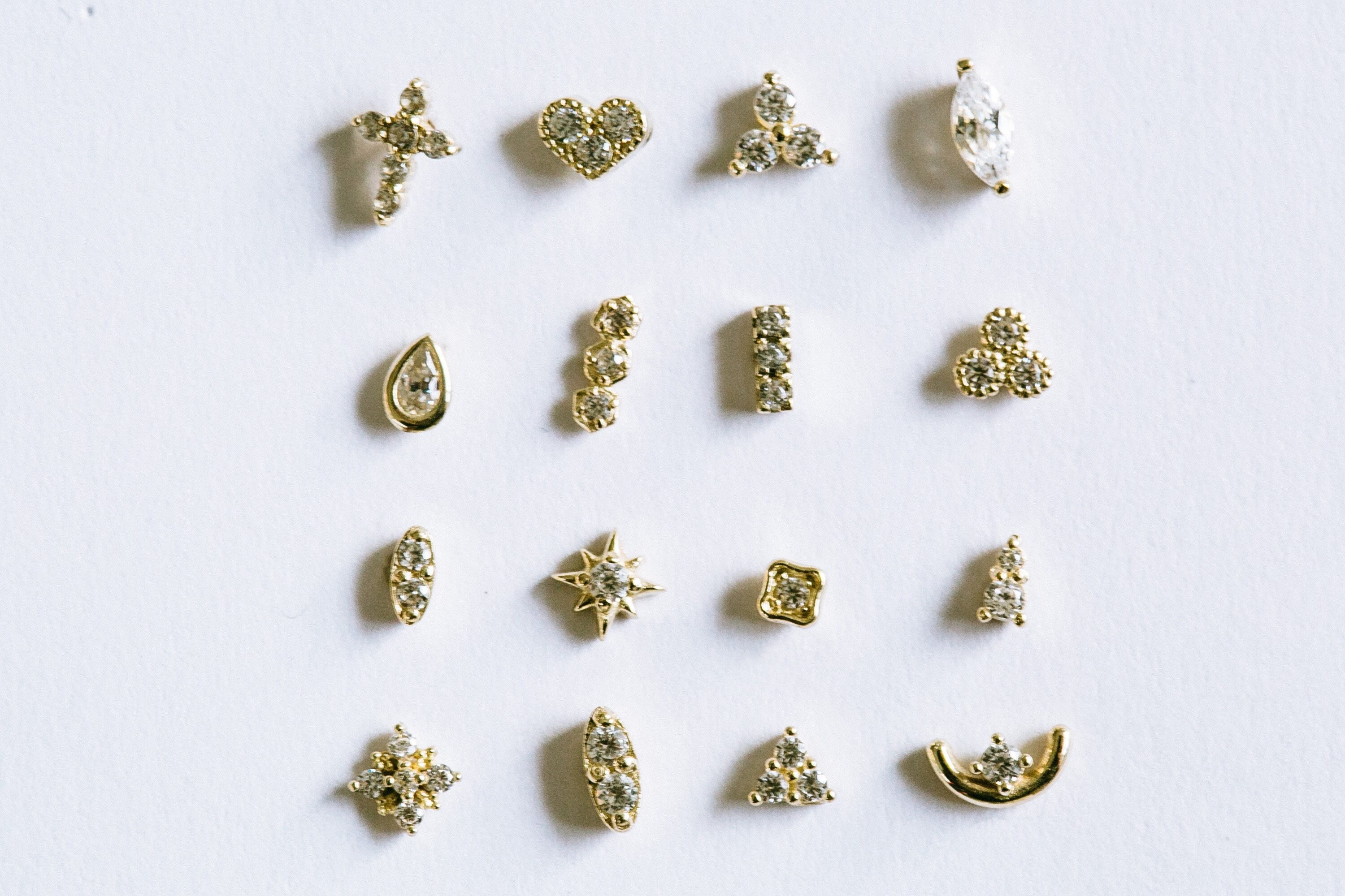 14K Solid Gold Cartilage Forward Helix Tragus Inner Conch Minimalist Tiny Internally Internal Threaded Stud Post Flat Back Earring Labret