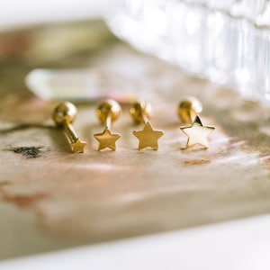 14K Real Solid Gold Forward Helix Cartilage Tragus Inner Conch Star Ear Post Stud Earring Barbell Piercing For Women Jewelry