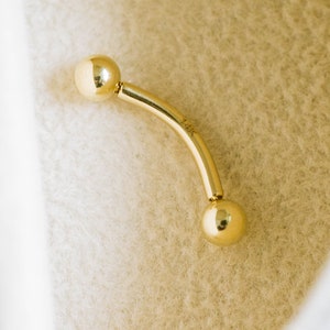 14K Solid Gold Snug Rook Eyebrow Navel Daith Lip Internally Threaded Banana Curved Earring Barbell Ball Piercing For Women Men 16g Jewelry