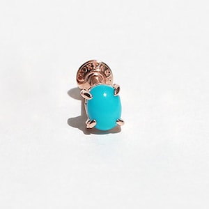 18K 14K Solid Gold Oval Round Genuine Natural Turquoise Tragus Cartilage Helix Inner Conch Ear Earring Barbell Earring Piercing For 16g 18g
