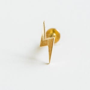 14K Solid Gold Cartilage Tragus Helix Inner Conch Lightning Bolt Moon Flat Back Internally Threaded Labret Piercing Earring Stud 20g 18g 16g