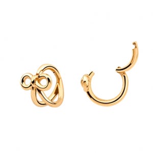 14K Solid Gold Jewelry Minimalist Ribbon Tragus Cartilage Snug Rook Helix Seamless Piercing Earring Clicker Huggie Hoop Ring For Women Men