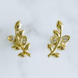 14K Solid Gold Cartilage Tragus Helix Conch Twig Leaf Post Flat Back Internally Threaded Labret Piercing Earring Stud Jewelry 20g 18g 16g