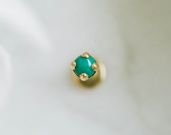 18G 14k Oro macizo Turquesa natural 4 puntas Tragus Helix Conch Cartílago Nariz Roscada internamente Pendiente de espalda plana Labret Stud Piercing