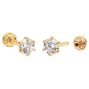 18K Real Yellow Gold Cz 6 prongs Anti Tragus Cartilage Forward Helix Inner Conch Lobe Ear Stud Post Earring Barbell 16g 18g Piercing Jewelry