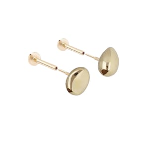 14K Gold Cartilage Forward Helix Tragus Inner Conch Minimalist Oval Bean Internally Threaded Stud Post Flat Back Earring Piercing Labret
