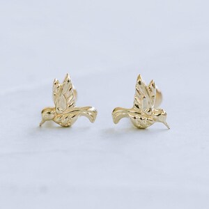 14K Solid Gold Cartilage Tragus Helix Conch Humming Bird Post Flat Back Internally Threaded Labret Piercing Earring Stud Jewelry 20g 18g 16g