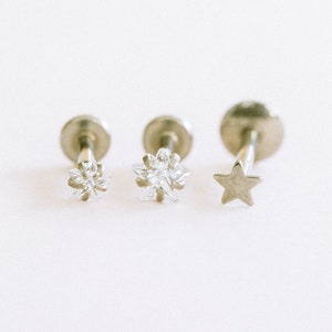 Stainless Steel 16g Cartilage Tragus Helix  Cz Star Stud Pierced Internally Threaded Labret Earring Piercing For Women Girls Teens Men