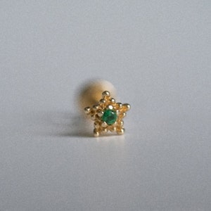 14K Solid Gold Cartilage Nose Forward Helix Tragus Conch Lobe Minimalist Star Internally Threaded Flat Back Piercing Earring Labret Stud