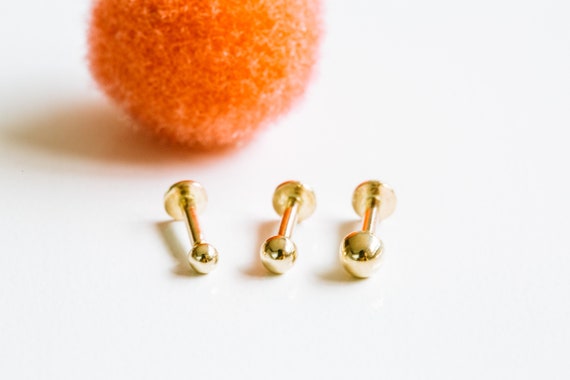 20g 18g 16g 14K White Rose Gold Tragus Cartilage Inner Conch  Helix Stud Internally threaded Ball Earring Labret Piercing For Women Girl Men