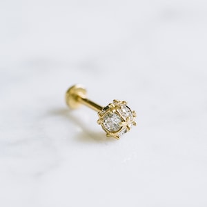 14K Gold Cz Round Ball Tragus Forward Helix Cartilage Inner Conch Internal Internally Threaded Ear Stud Flat Back Earring Labret Piercing