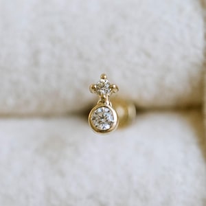 20g 18g 16g 14K Solid Gold Minimalist Cartilage Tragus Forward Helix Nose Bezel Prong Flat Back Internally Threaded Labret Piercing Earring