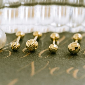 14K Solid Gold Helix Cartilage Tragus Inner Conch Minimalist Diamond Cut Disco Ball Post Stud Earring Barbell Piercing For Women Jewelry