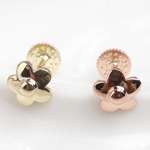 14K Gold Cartilage Forward Helix Tragus Cartilage Inner Conch Daisy Flower Externally Threaded Stud Post Flat Back Earring Piercing Labret