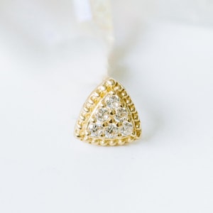 20g 18g 16g 14K Solid Gold Cartilage Tragus Helix Conch Cz Trillion Triangle Post Flat Back Internally Threaded Labret Piercing Earring Stud