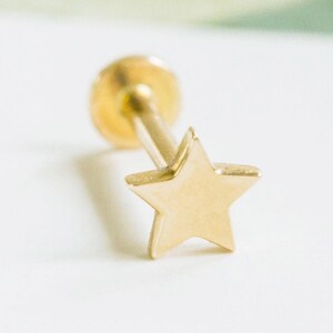 14K Solid Gold Cartilage Tragus Helix Inner Conch Star Post Flat Back Internally Threaded Labret Piercing Earring Stud 20g 18g 16g Jewelry