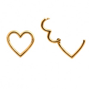 14K 18k Solid Gold Minimalist Heart Tragus Cartilage Snug Rook Helix Ear Seamless Piercing Earring Clicker Huggie Hoop Ring For Women Men