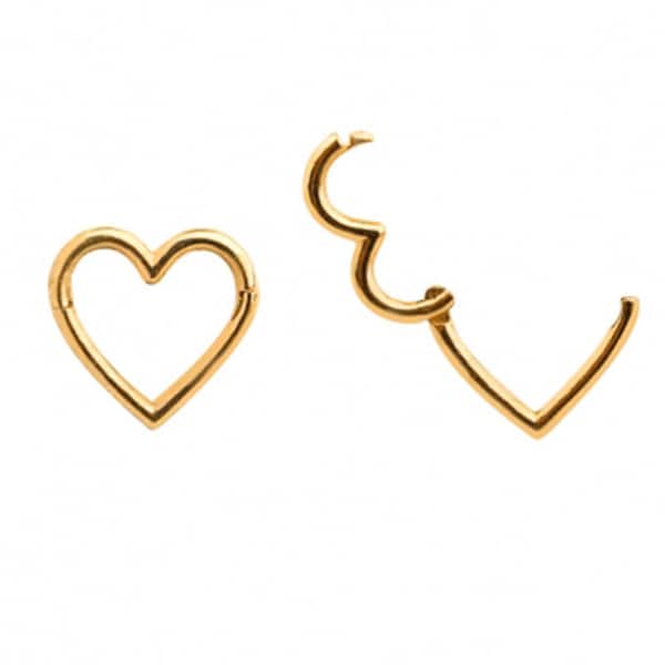 14K 18k Solid Gold Minimalist Heart Tragus Cartilage Snug Rook Helix Ear Seamless Piercing Earring Clicker Huggie Hoop Ring For Women Men