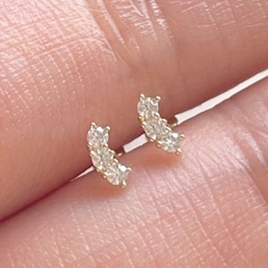 14K Real Solid Gold Forward Helix Cartilage Tragus Inner Conch Curved Cz Bar Ear Post Stud Earring Barbell Piercing For Women Jewelry