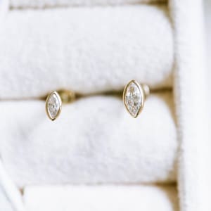 14K Gold Tragus Cartilage Conch Helix  Stud Internally threaded Marquise Cz Flat Back Earring Labret Piercing For Women Girl Men 16g 18g 20g