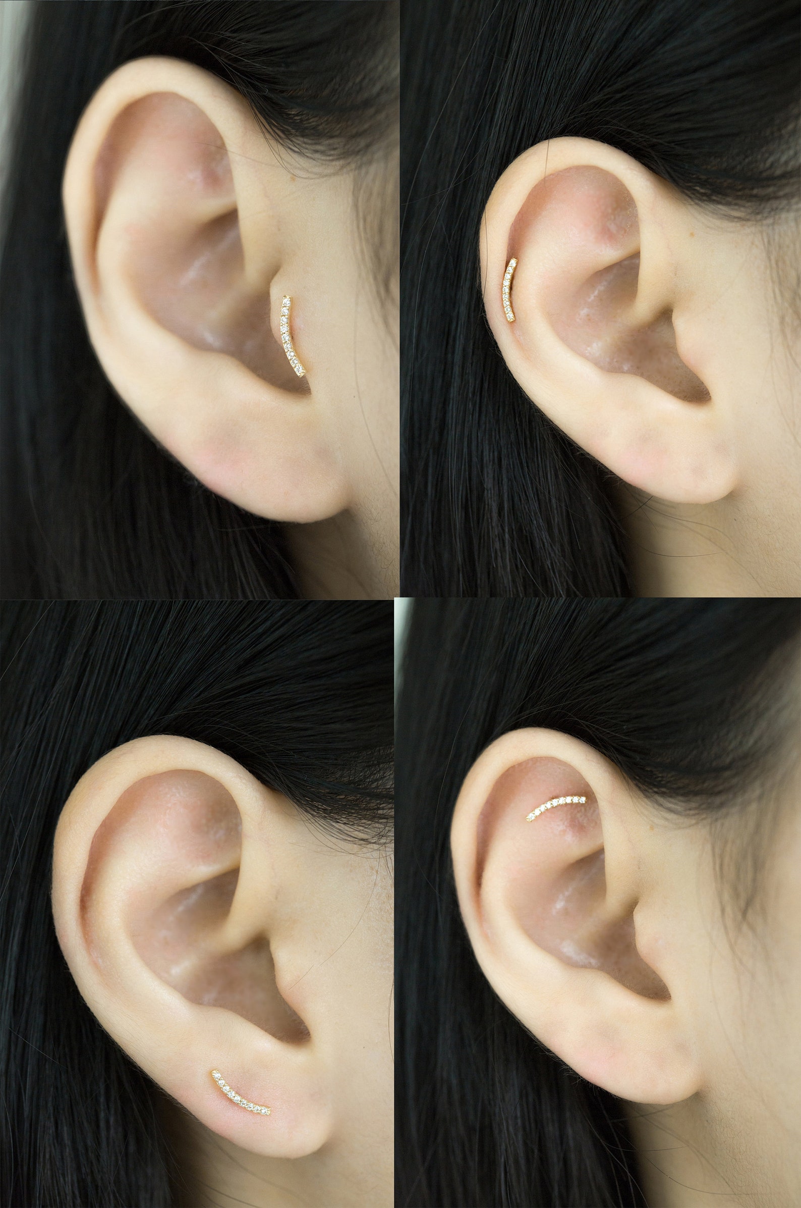 14K Solid Gold Cartilage Forward Helix Tragus Inner Conch Minimalist ...