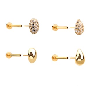 14k gold cartilage tragus forward helix conch tongue Teardrop Oval Ball internally threaded stud post flat back earring labret piercing