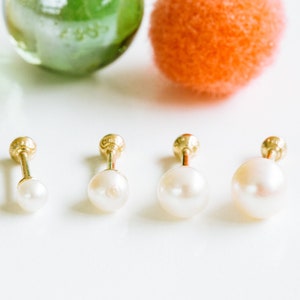 14K Solid White Rose Yellow Gold Inner Conch Helix Cartilage Fresh Water Pearl Jewelry Round Ball Ear Stud Post Pierced Earring Piercing