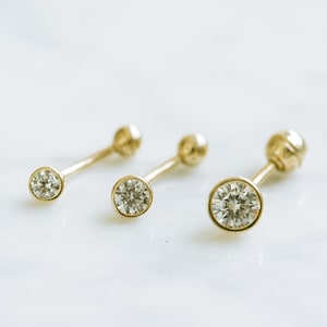 14K Solid Gold CZ Bezel Snug Rook Eyebrow Navel Daith Banana Curved Ear Earring Barbell Piercing for Women Men 16g 18g Jewelry
