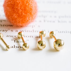18g 16g 14K Solid White Rose Gold Jewelry Tiny Round Ball Tragus Cartilage Inner Conch  Helix Ear Stud Earring Piercing For Women Girl Men