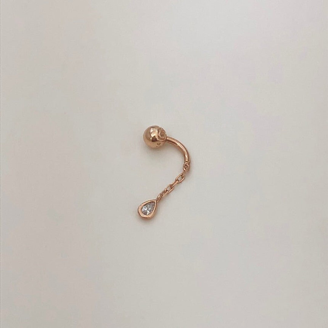 14K 18k Solid Gold Jewelry Minimalist Teardrop Pear Cz Chain Dangle ...