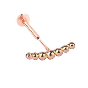 14K Solid Gold Cartilage Tragus Helix Inner Conch Curved Ball Croissant Post Flat Back Internally Threaded Labret Piercing Earring Jewelry