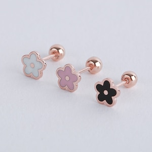 14K Real Solid Gold Daisy Flower Forward Helix Cartilage Tragus Inner Conch Bold Cute Heart Ear Post Stud Earring Barbell Piercing