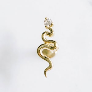 20g 18g 16g 14K Solid Gold Cartilage Tragus Helix Inner Conch Crawling Snake Post Flat Back Internally Threaded Labret Piercing Earring Stud