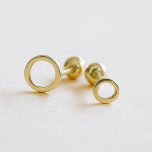 14k Solid Gold Open Round Barbell Ball Ear Post Stud Earring Piercing