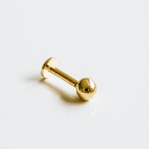 May include: A gold-colored barbell with a small ball on one end and a flat disc on the other end.