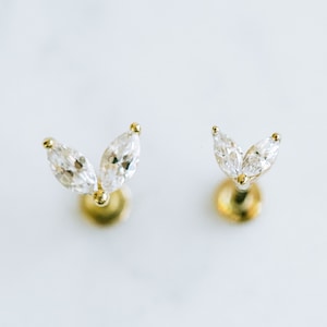 14K Gold Cartilage Forward Helix Tragus Inner Conch Butterfly Heart Internally Threaded Stud Post Flat Back Earring Piercing Labret