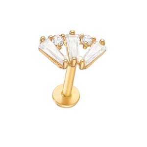 20g 18g 16g 14K Solid Gold Cartilage Tragus Helix Inner Conch Cz Tapered Baguette Post Flat Back Internally Threaded Labret Piercing Earring