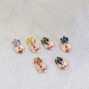 14k Solid Gold 6 Prong Genuine Rough Diamond Forward Helix Tragus Cartilage Conch Internally threaded Flat Back Earring Labret Piercing